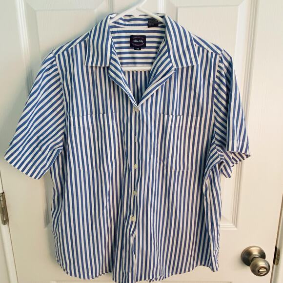 VINTAGE Allen Solly Shirt Womens 14 Blue Striped Aston Poplin Button Up 90s - Picture 1 of 3